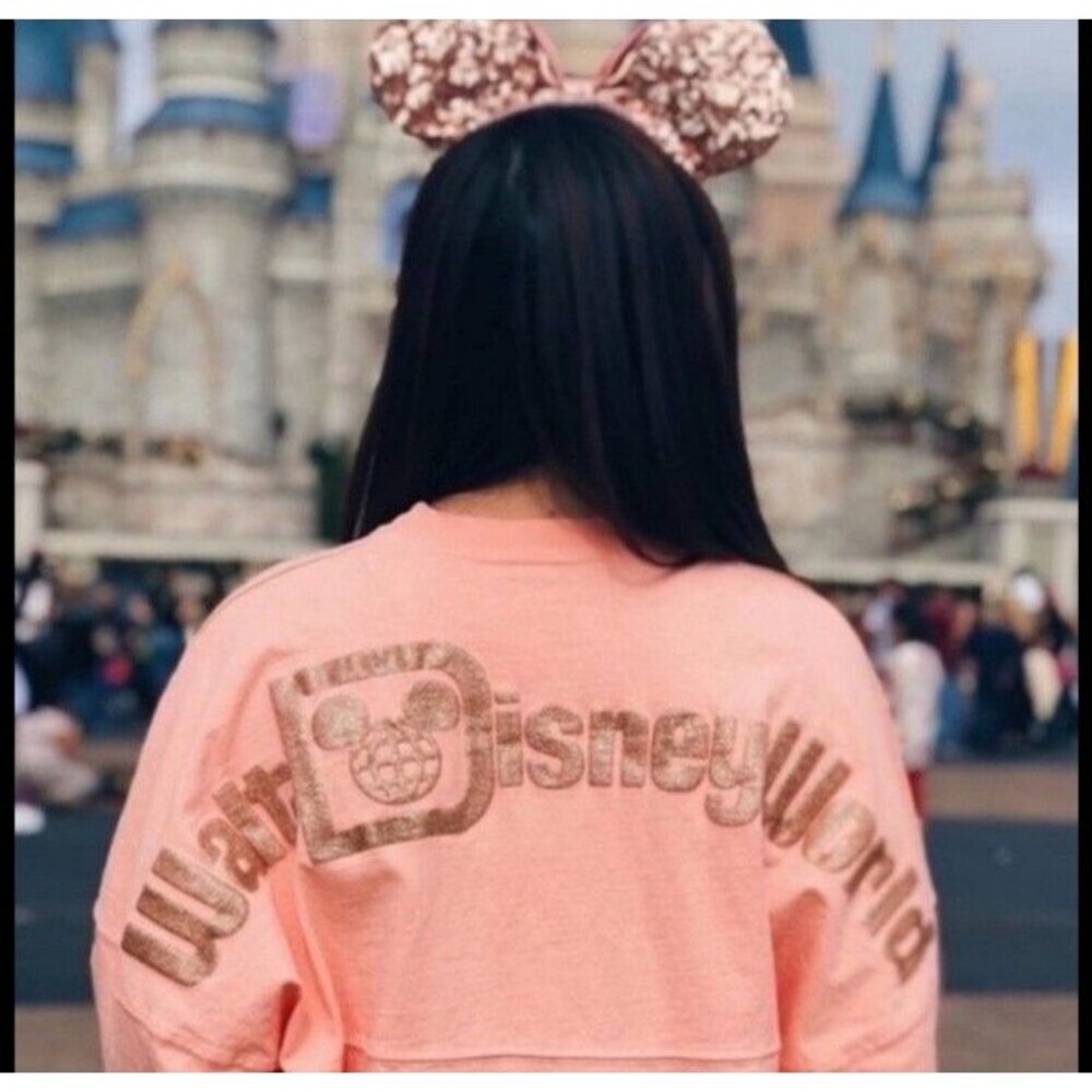 Disney Parks Walt Disney World Orange Peach Coral Ombre Glitter Spirit Jersey XS